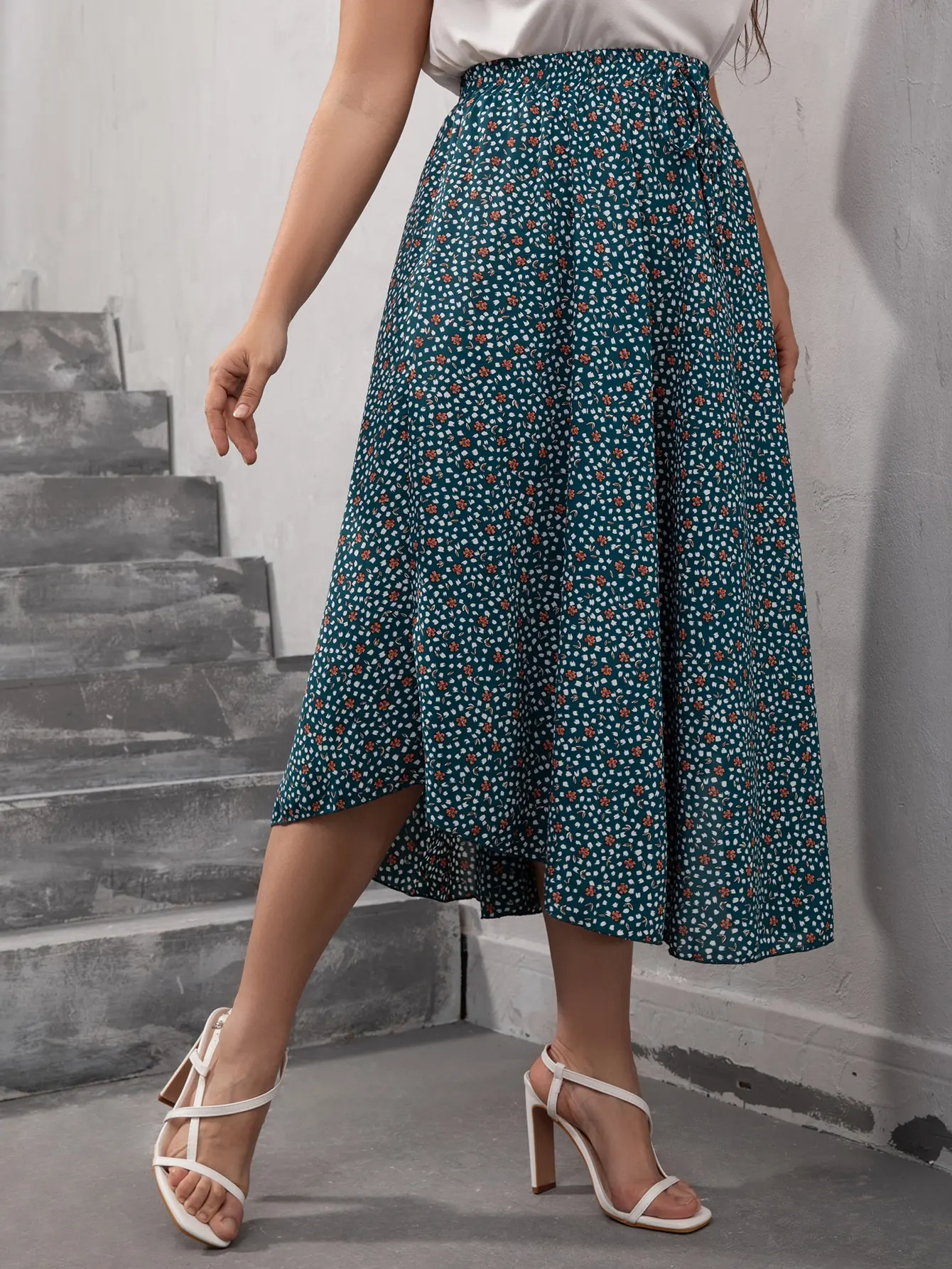 Finjani Women Skirts Plus Size Dark green printed Women's skirt Fashion 4XL Loose Skirt For Obese Ladies