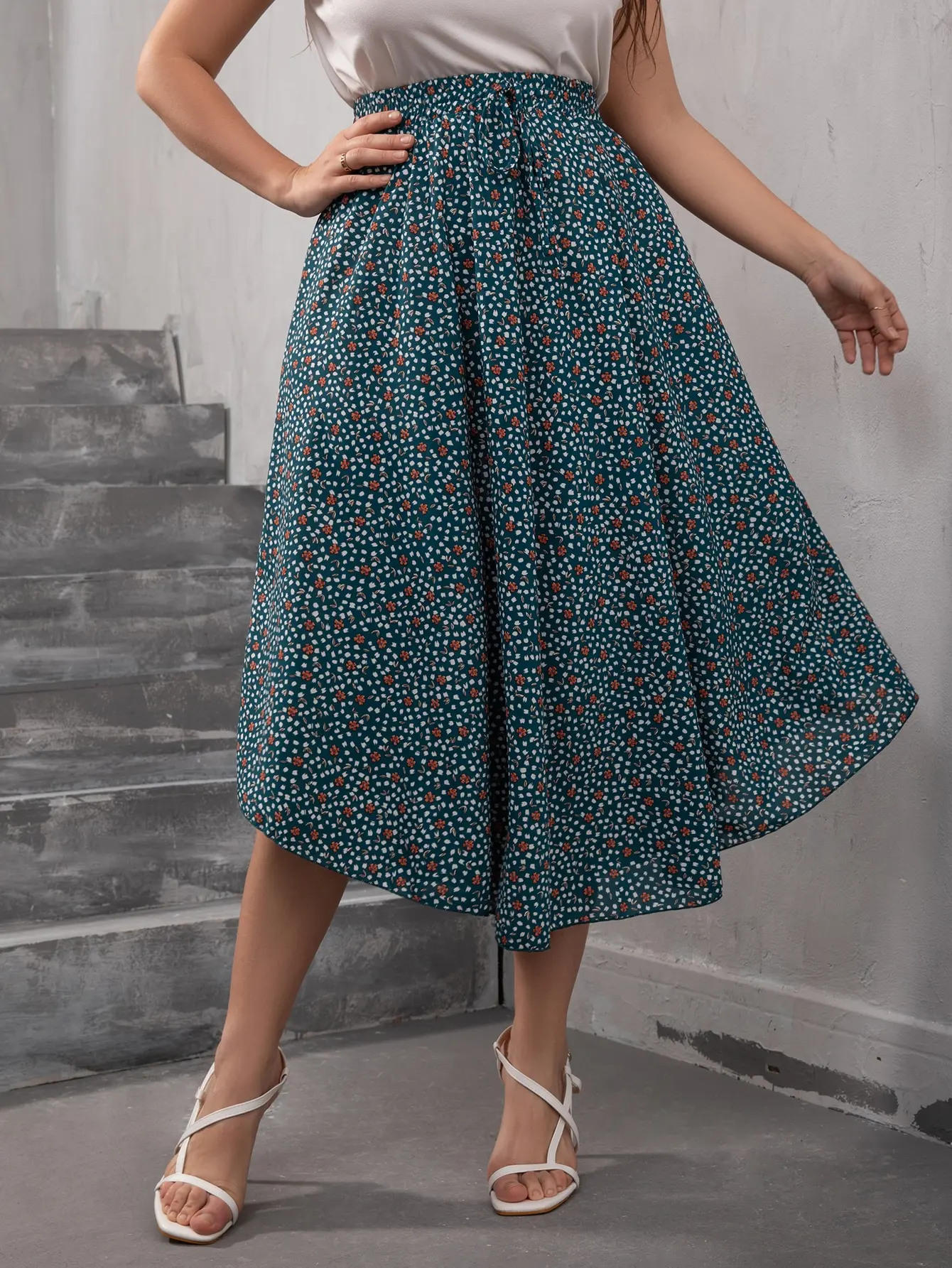 Finjani Women Skirts Plus Size Dark green printed Women's skirt Fashion 4XL Loose Skirt For Obese Ladies