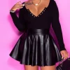 LW SXY Plus Size Faux Leather Ball Gown A Line Skirt 2023 Women Autumn Winter Basic Fashion PU Black High Wasit Skirt