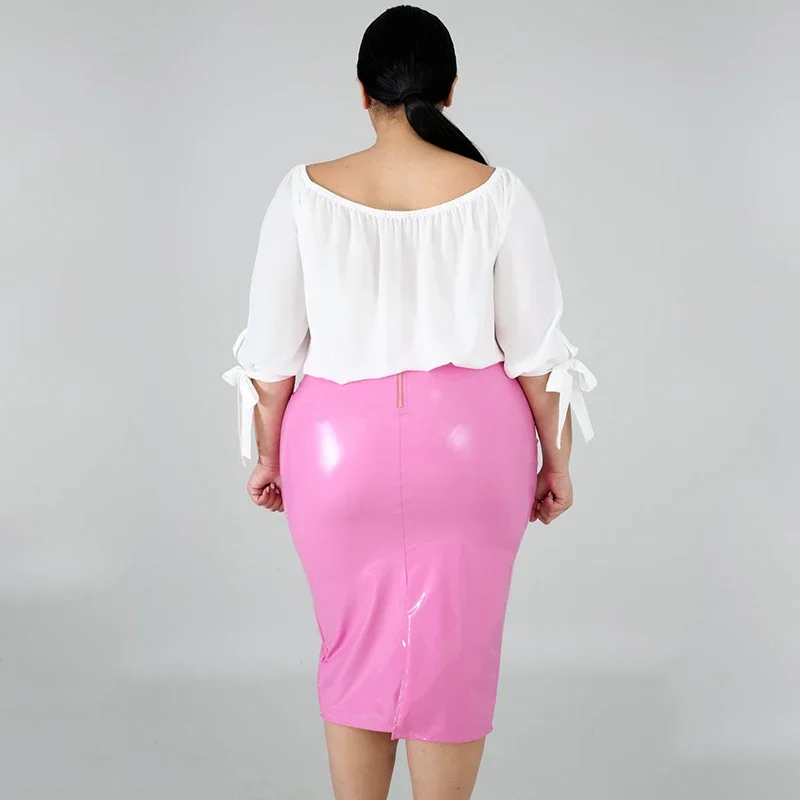 High Waist Faux Latex Skirts Women Plus Size PU Leather Midi Skirts Back Zip Ladies Bodycon Stretchy Skirt Hem Split 7XL Custom High Waist Faux Latex Skirts Women Plus Size PU Leather Midi Skirts Back Zip Ladies Bodycon Stretchy Skirt Hem Split 7XL Custom