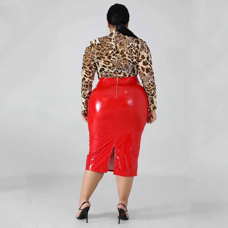 High Waist Faux Latex Skirts Women Plus Size PU Leather Midi Skirts Back Zip Ladies Bodycon Stretchy Skirt Hem Split 7XL Custom High Waist Faux Latex Skirts Women Plus Size PU Leather Midi Skirts Back Zip Ladies Bodycon Stretchy Skirt Hem Split 7XL Custom