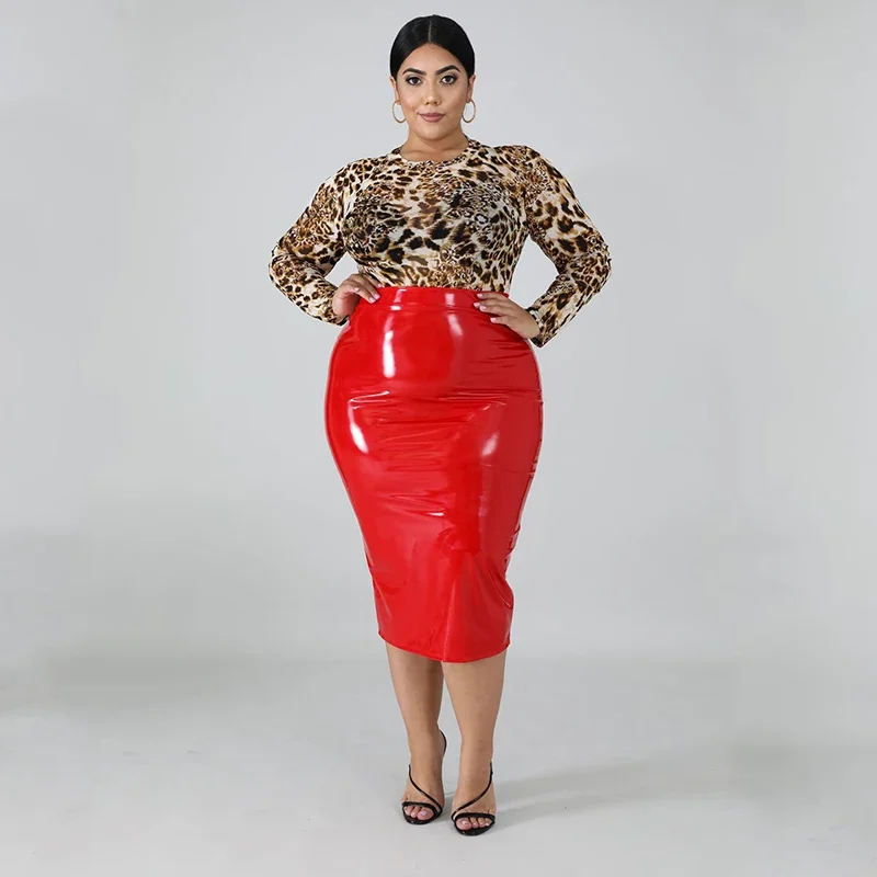High Waist Faux Latex Skirts Women Plus Size PU Leather Midi Skirts Back Zip Ladies Bodycon Stretchy Skirt Hem Split 7XL Custom High Waist Faux Latex Skirts Women Plus Size PU Leather Midi Skirts Back Zip Ladies Bodycon Stretchy Skirt Hem Split 7XL Custom