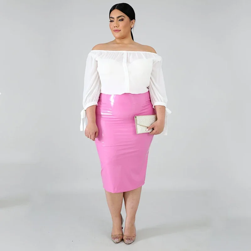 High Waist Faux Latex Skirts Women Plus Size PU Leather Midi Skirts Back Zip Ladies Bodycon Stretchy Skirt Hem Split 7XL Custom High Waist Faux Latex Skirts Women Plus Size PU Leather Midi Skirts Back Zip Ladies Bodycon Stretchy Skirt Hem Split 7XL Custom