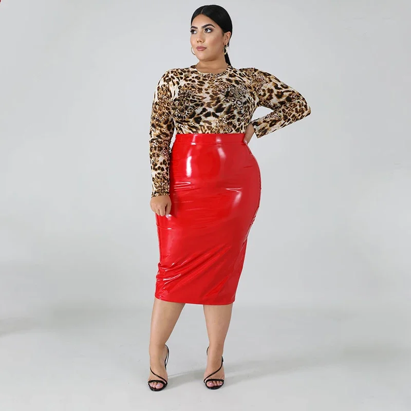 High Waist Faux Latex Skirts Women Plus Size PU Leather Midi Skirts Back Zip Ladies Bodycon Stretchy Skirt Hem Split 7XL Custom High Waist Faux Latex Skirts Women Plus Size PU Leather Midi Skirts Back Zip Ladies Bodycon Stretchy Skirt Hem Split 7XL Custom
