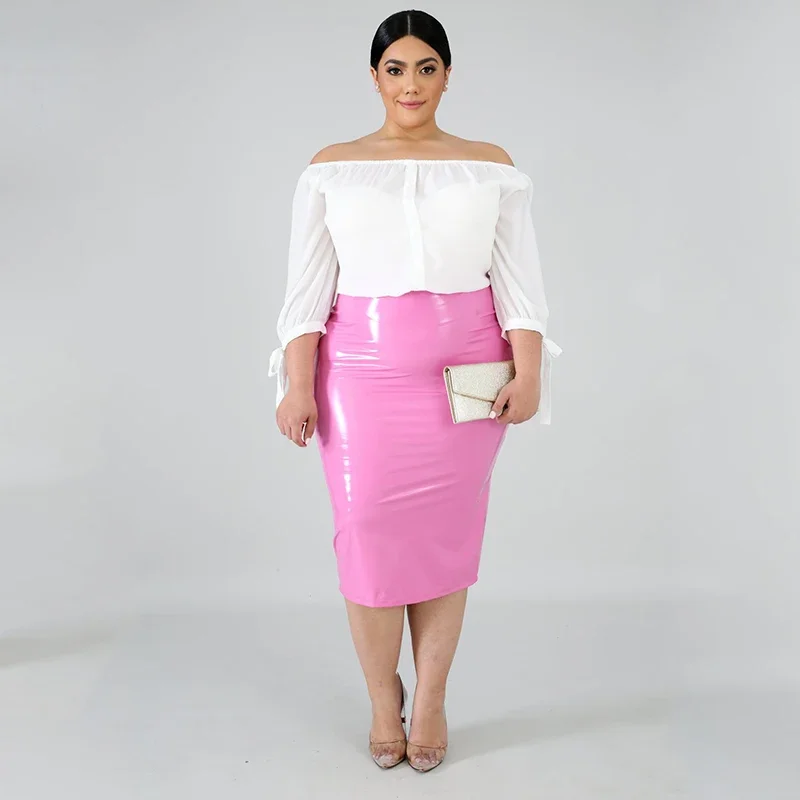 High Waist Faux Latex Skirts Women Plus Size PU Leather Midi Skirts Back Zip Ladies Bodycon Stretchy Skirt Hem Split 7XL Custom High Waist Faux Latex Skirts Women Plus Size PU Leather Midi Skirts Back Zip Ladies Bodycon Stretchy Skirt Hem Split 7XL Custom