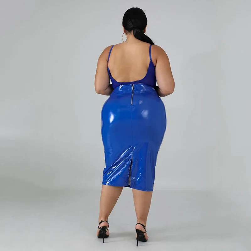 High Waist Faux Latex Skirts Women Plus Size PU Leather Midi Skirts Back Zip Ladies Bodycon Stretchy Skirt Hem Split 7XL Custom High Waist Faux Latex Skirts Women Plus Size PU Leather Midi Skirts Back Zip Ladies Bodycon Stretchy Skirt Hem Split 7XL Custom
