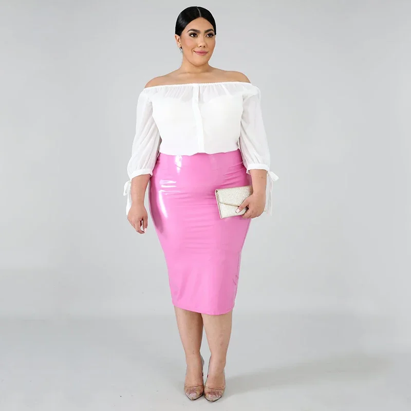 High Waist Faux Latex Skirts Women Plus Size PU Leather Midi Skirts Back Zip Ladies Bodycon Stretchy Skirt Hem Split 7XL Custom High Waist Faux Latex Skirts Women Plus Size PU Leather Midi Skirts Back Zip Ladies Bodycon Stretchy Skirt Hem Split 7XL Custom