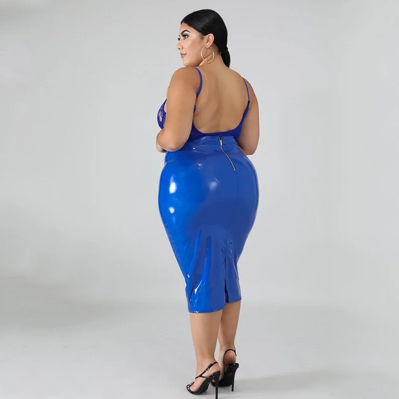 High Waist Faux Latex Skirts Women Plus Size PU Leather Midi Skirts Back Zip Ladies Bodycon Stretchy Skirt Hem Split 7XL Custom High Waist Faux Latex Skirts Women Plus Size PU Leather Midi Skirts Back Zip Ladies Bodycon Stretchy Skirt Hem Split 7XL Custom