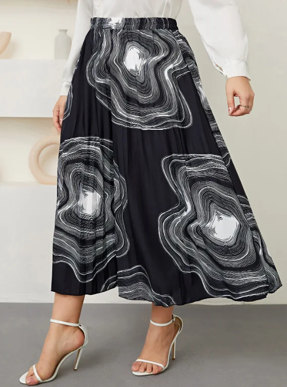Plus Size Women Skirts 2023 New High-waisted Retro Temperament Commute Skirt Large Size Fashion Leisure Printing Pleated Skirt Plus Size Women Skirts 2023 New High-waisted Retro Temperament Commute Skirt Large Size Fashion Leisure Printing Pleated Skirt