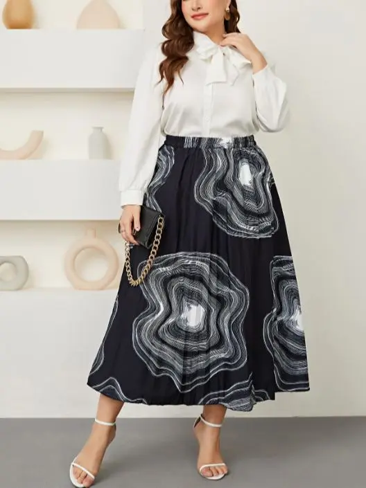 Plus Size Women Skirts 2023 New High-waisted Retro Temperament Commute Skirt Large Size Fashion Leisure Printing Pleated Skirt Plus Size Women Skirts 2023 New High-waisted Retro Temperament Commute Skirt Large Size Fashion Leisure Printing Pleated Skirt
