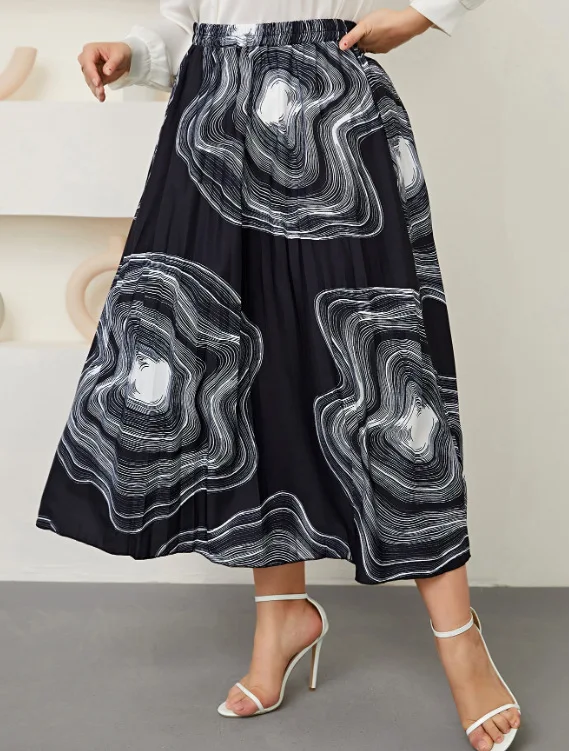 Plus Size Women Skirts 2023 New High-waisted Retro Temperament Commute Skirt Large Size Fashion Leisure Printing Pleated Skirt Plus Size Women Skirts 2023 New High-waisted Retro Temperament Commute Skirt Large Size Fashion Leisure Printing Pleated Skirt