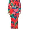 Floral Printed Plus Size Sets for Women Strapless Lantern Sleeves Tops Package Hip Mermaid Skirts Elegant Sexy Two Piece Sets