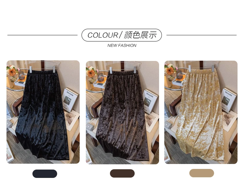 Plus Size Women's Skirts 2023 Autumn French Style Lady Retro Velvet Skirts Loose Elastic Waist Thick Female Bottom Skirt KT61