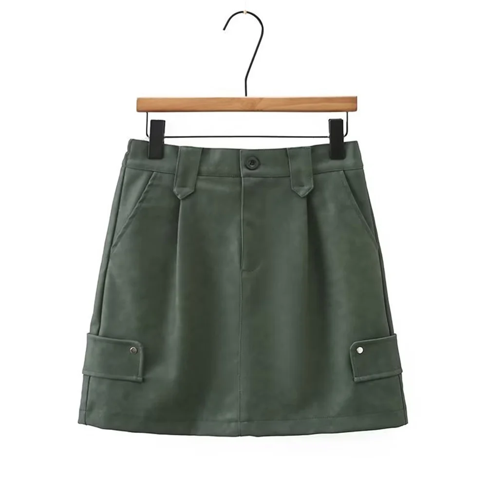 Plus size 2023 autumn new women's clothing European and American style loose fitting fashion versatile A-line work leather skirt