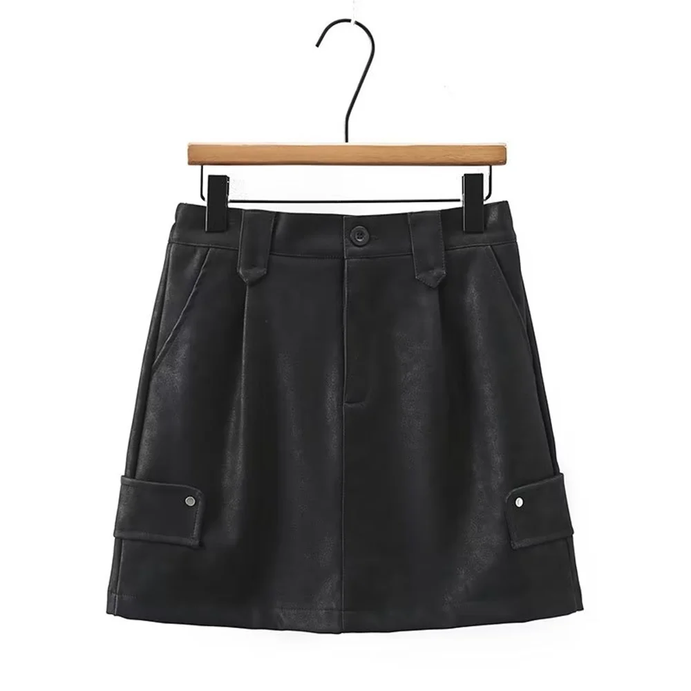 Plus size 2023 autumn new women's clothing European and American style loose fitting fashion versatile A-line work leather skirt
