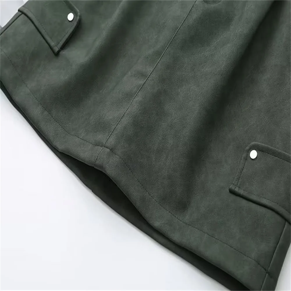 Plus size 2023 autumn new women's clothing European and American style loose fitting fashion versatile A-line work leather skirt