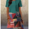 Plus Size Women Clothing L-5XL Sleeve Skirt Round Neck Slim Jacquard Dress Tops Four Seasons Everything Print Short Sleeve