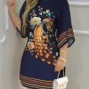 Plus Size Women Clothing L-5XL Sleeve Skirt Round Neck Slim Jacquard Dress Tops Four Seasons Everything Print Short Sleeve