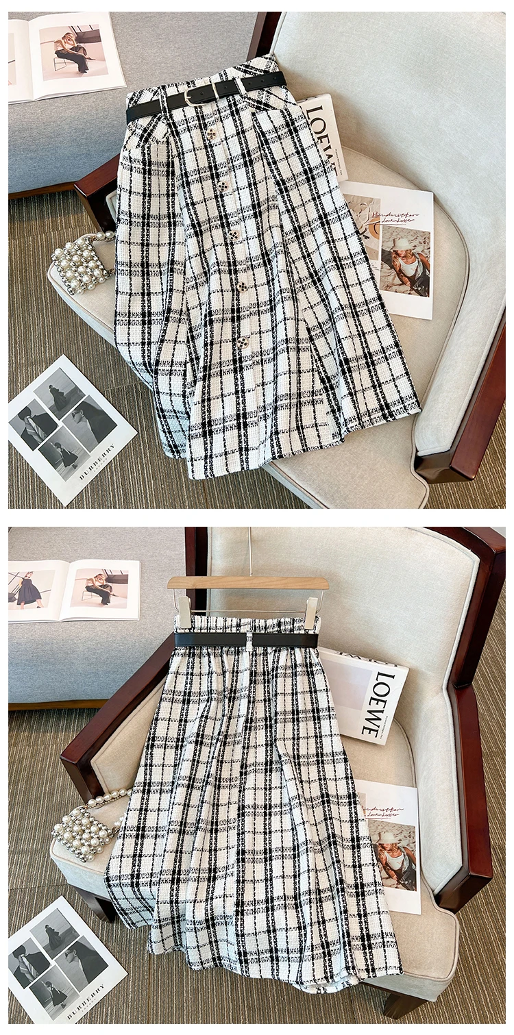 Plus Size Black White Plaid Thick Wool&Blends Women Skirts Single Breast A-Line Female Skirts Warm Office Lady Work Bottom K6921