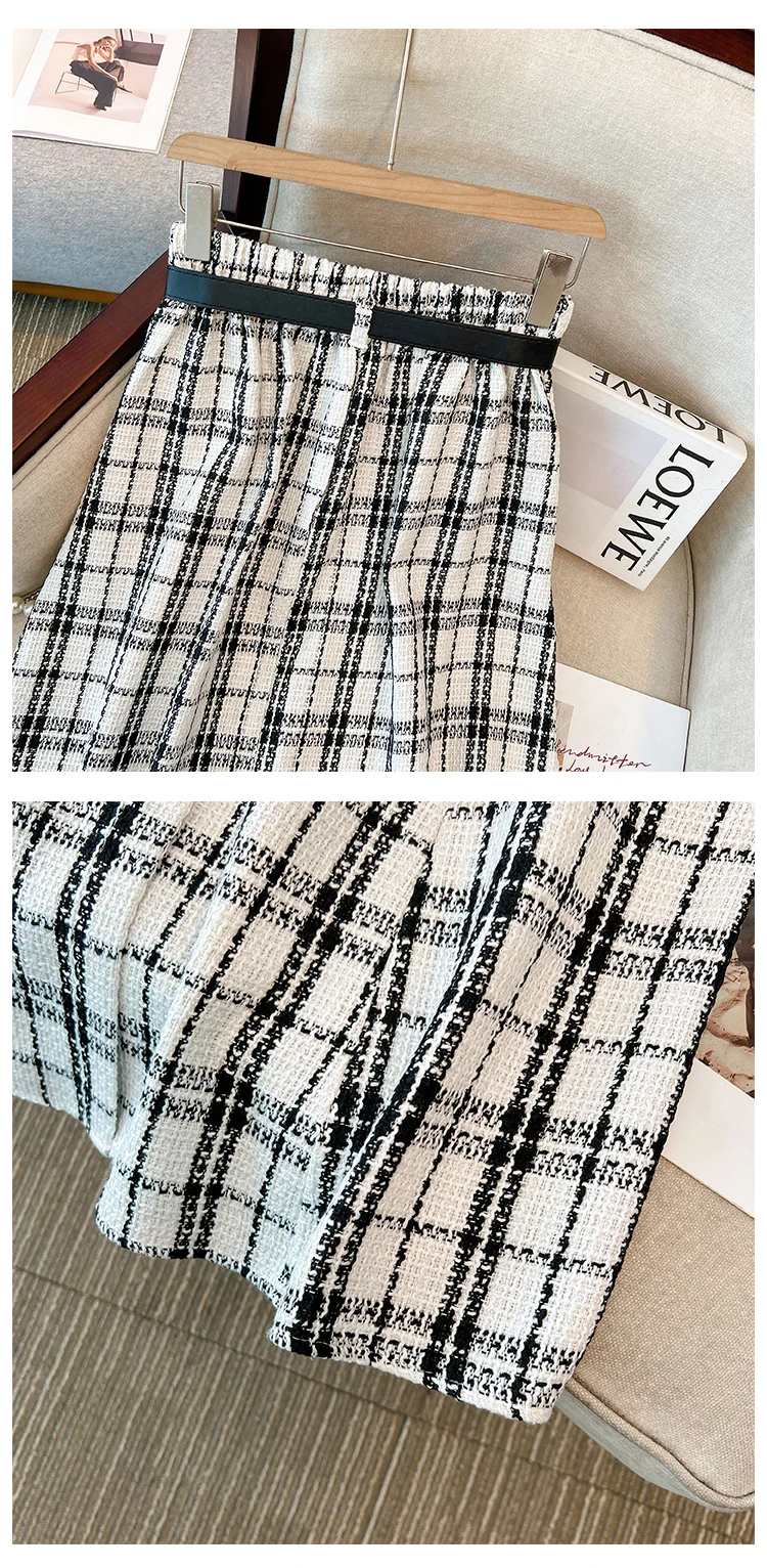 Plus Size Black White Plaid Thick Wool&Blends Women Skirts Single Breast A-Line Female Skirts Warm Office Lady Work Bottom K6921