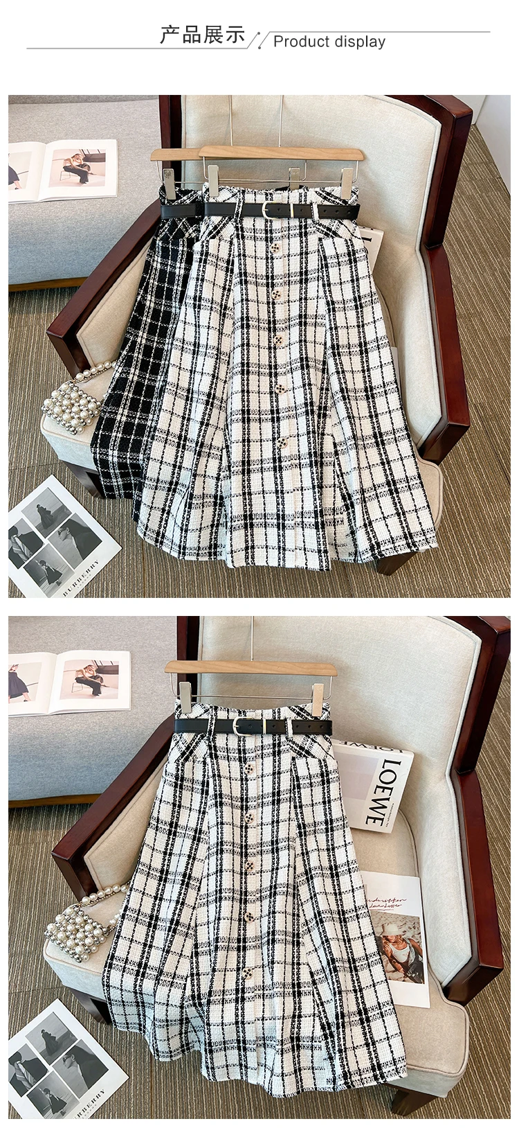 Plus Size Black White Plaid Thick Wool&Blends Women Skirts Single Breast A-Line Female Skirts Warm Office Lady Work Bottom K6921