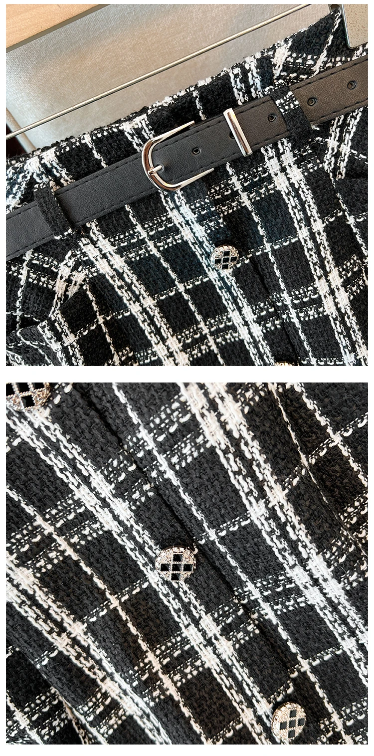 Plus Size Black White Plaid Thick Wool&Blends Women Skirts Single Breast A-Line Female Skirts Warm Office Lady Work Bottom K6921