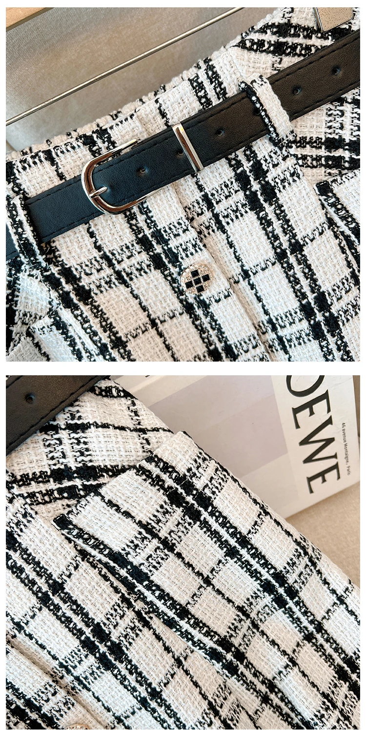 Plus Size Black White Plaid Thick Wool&Blends Women Skirts Single Breast A-Line Female Skirts Warm Office Lady Work Bottom K6921