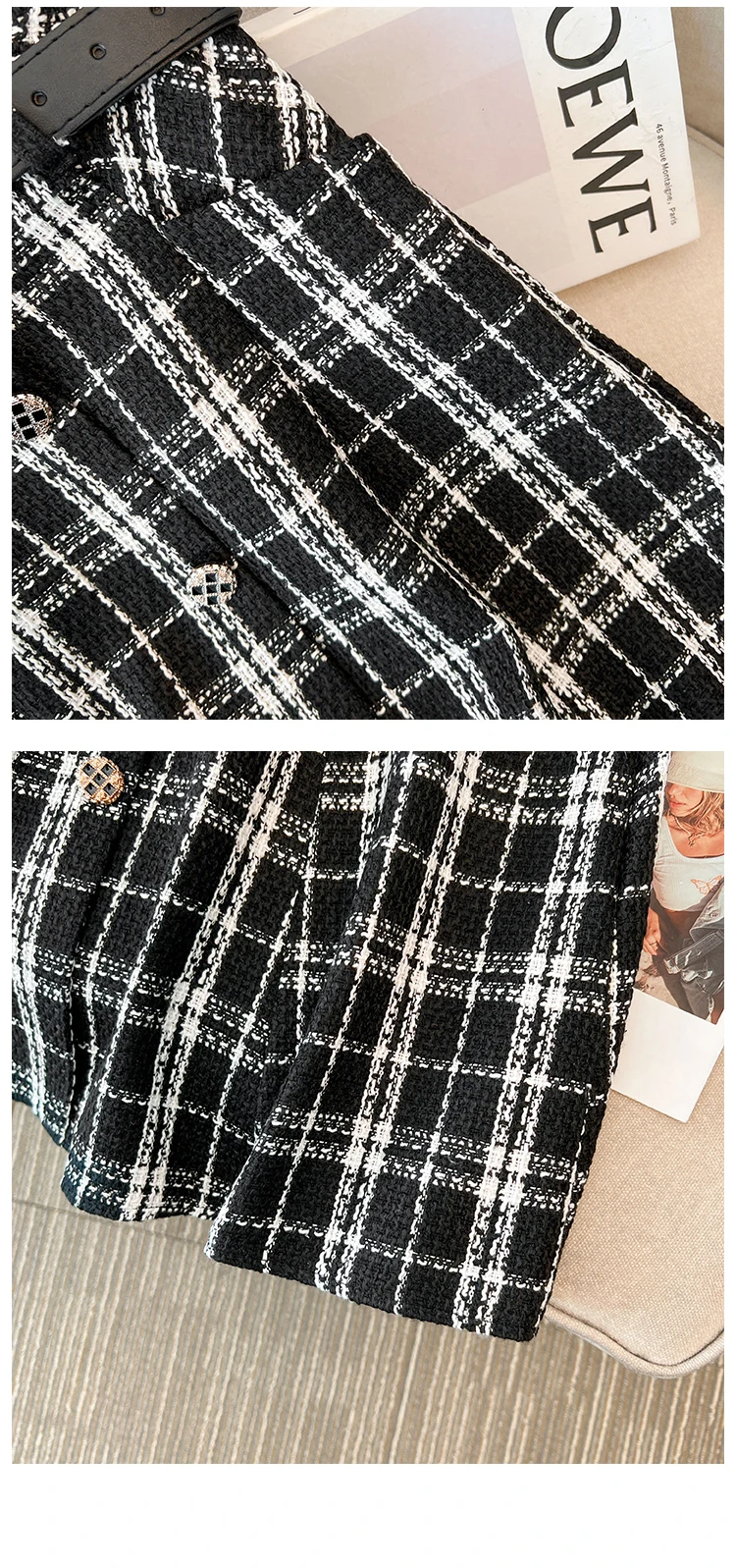 Plus Size Black White Plaid Thick Wool&Blends Women Skirts Single Breast A-Line Female Skirts Warm Office Lady Work Bottom K6921
