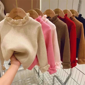 Autum Winter Baby Girl Knitted Tops Sweater Solid  Long Sleeve Pullover 1-5 Years Children Clothes Toddler Girl Clothing