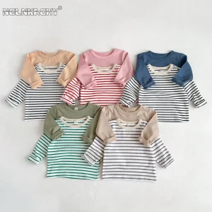 Infant Newborn Girls Boys Autumn Full Sleeve Striped Top Tees Kids Baby Casual Bottoming Shirts Toddler T-shirts Cotton Clothing