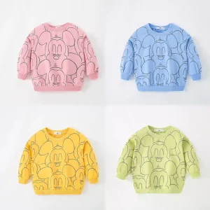 Baby Boys Girls Wear Sweatshirts Cute O-neck Pullover Long Sleeves Tops Cotton Loose Soft Skin Mickey Print Children's T-shirt