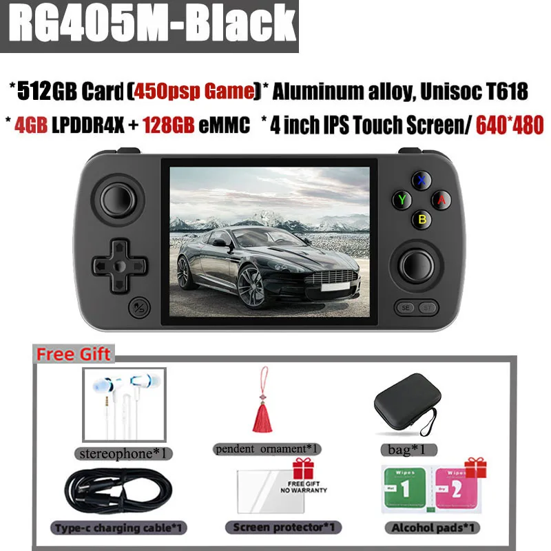 ANBERNIC RG405M 4 Inch IPS Screen Metal Retro Handheld Game Console T618 Android12 Player 512G 70000 Game PSP PS2 Birthday gifts