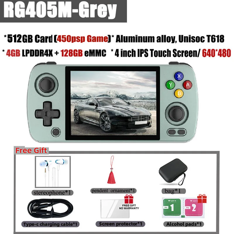 ANBERNIC RG405M 4 Inch IPS Screen Metal Retro Handheld Game Console T618 Android12 Player 512G 70000 Game PSP PS2 Birthday gifts