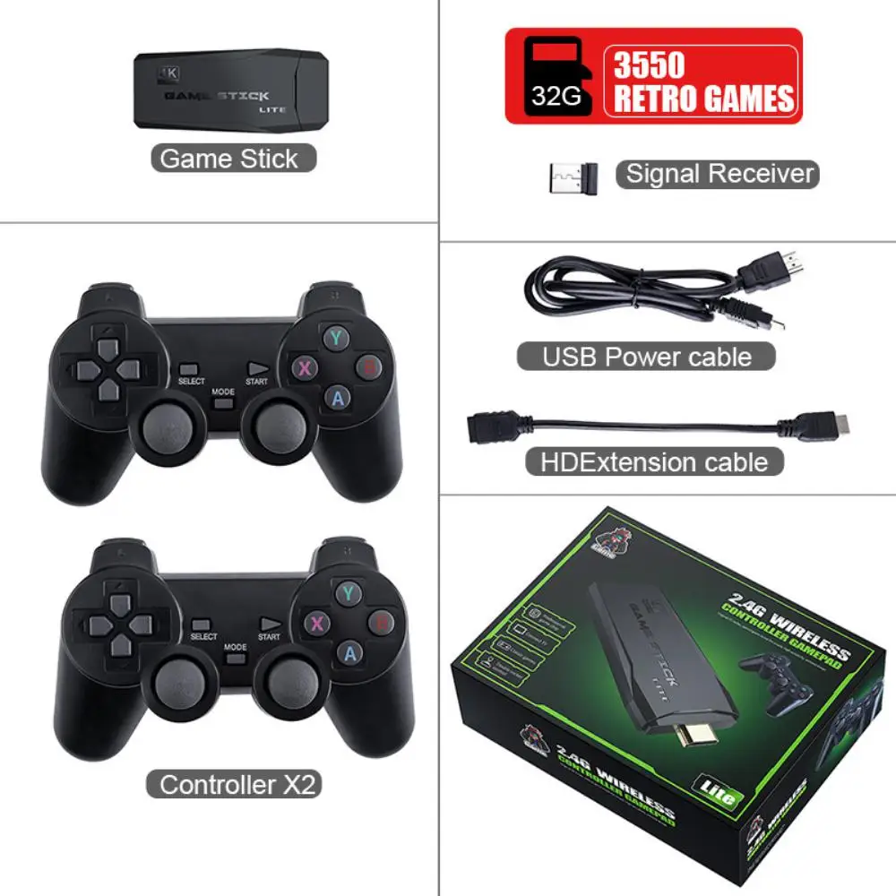 2023 4K Video Game Console 2.4G Double Wireless Controller Game Stick 10000 Games 64 32GB Retro Games For PS1 4 Boy Gift New